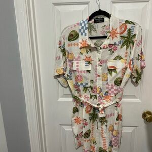 Pinkmink Tropical and Fruit Print Button-Up Romper